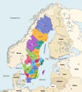 Counties of Sweden veector map with neighbouring countries and territories