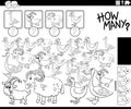 counting activity with cartoon farm animals coloring page