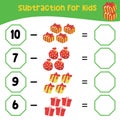 Subtraction Worksheet. Counting activity worksheet for children Royalty Free Stock Photo