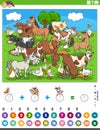 counting and adding activity with cartoon farm animals Royalty Free Stock Photo