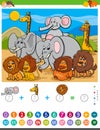 Counting and adding task with cartoon animals Royalty Free Stock Photo
