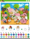 counting and adding task with cartoon farm animals Royalty Free Stock Photo