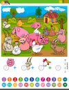 Counting and adding task with cartoon farm animals Royalty Free Stock Photo