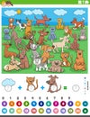 Counting and adding task with cartoon pet animals Royalty Free Stock Photo
