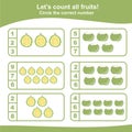 Counting all fruits game for Preschool. Educational printable math worksheet Royalty Free Stock Photo