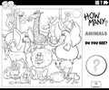Counting cartoon animals educational game coloring book page