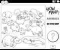 Counting cartoon animals educational task coloring page