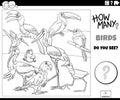 Counting cartoon birds educational task coloring book page Royalty Free Stock Photo