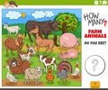 Counting cartoon farm animals educational task