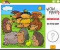 Counting cartoon hedgehog animals educational task