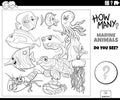 counting cartoon marine animals educational activity coloring page Royalty Free Stock Photo