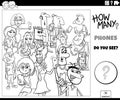 counting cartoon people with phones educational activity coloring page