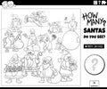 Counting cartoon Santa Clauses game coloring page