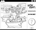 counting cartoon transportation vehicles educational activity coloring page