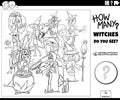 Counting cartoon witches game coloring book page