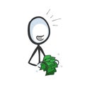 Counting cash money rich man. Vector simple happy holding salary. Stickman no face clipart cartoon. Hand drawn. Doodle sketch,