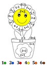 Counting with colors for children - a flower pot, flower