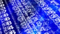 Counting connected lines and random numbers algorithm of numerical code sequence in tech background with blue background, data