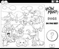Counting dogs educational task for kids coloring book page Royalty Free Stock Photo