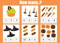 Counting educational children activity. Halloween theme mathematics worksheet