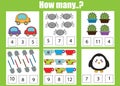 Counting educational children game, kids activity. How many objects task Royalty Free Stock Photo