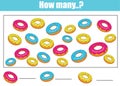 Counting educational children game, kids activity. How many objects task Royalty Free Stock Photo