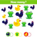 Counting educational children game, kids activity sheet. How many objects task. Learning mathematics, numbers