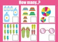 Counting educational children game, kids activity worksheet. How many objects. Learning mathematics