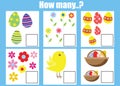 Counting educational children game, kids activity worksheet. How many objects task