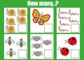 Counting educational children game, kids activity worksheet. How many objects task Royalty Free Stock Photo