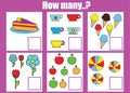 Counting educational children game, math kids activity. How many objects task Royalty Free Stock Photo