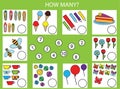 Counting educational children game, math kids activity. How many objects task