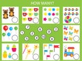 Counting educational children game, math kids activity. How many objects task Royalty Free Stock Photo