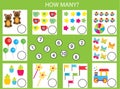 Counting educational children game, math kids activity. How many objects task