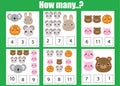 Counting educational children game, math kids activity. How many objects task. Animals theme Royalty Free Stock Photo