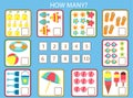 Counting educational children game. Study math, numbers, addition. Summertime theme kids mathematics activity