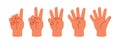 Counting with fingers. Hand gesturing, arm showing one, two, three, four and five numbers, digits. Countdown, score Royalty Free Stock Photo