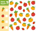 Counting Game for Children. Count how many fruits, vegetables Royalty Free Stock Photo