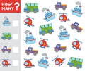 Counting Game for Children. Count how many transport objects Royalty Free Stock Photo