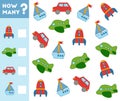 Counting Game for Children. Count how many transport objects Royalty Free Stock Photo