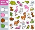 Counting Game for Children. Educational a mathematical game. Count how many animals by colors and write the result Royalty Free Stock Photo