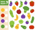 Counting Game for Children. Educational a mathematical game. Count how many fruits and vegetables and write the result Royalty Free Stock Photo