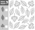 Counting Game for Children. Educational a mathematical game. Count how many leaves and write the result