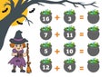 Counting Game for Children. Halloween characters, witch Royalty Free Stock Photo