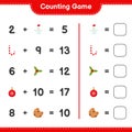 Counting game, count the number of christmas decoration and write the result. Educational children game Royalty Free Stock Photo