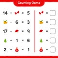 Counting game, count the number of christmas decoration and write the result. Educational children game Royalty Free Stock Photo