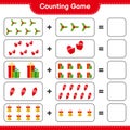 Counting game, count the number of christmas decoration and write the result. Educational children game, printable worksheet Royalty Free Stock Photo