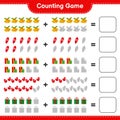 Counting game, count the number of christmas decoration and write the result. Educational children game, printable worksheet Royalty Free Stock Photo