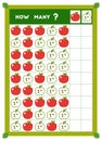 Counting game, educational game for children. Count how many Apples in each row Royalty Free Stock Photo