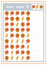 Counting game, educational game for children. Count how many autumn items in each row